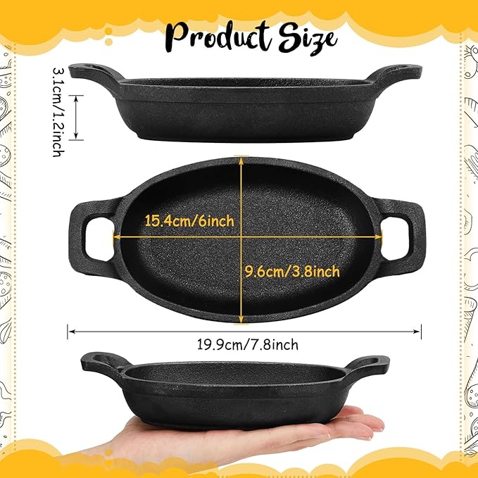 Uiifan 1 Piece Mini Cast Iron Skillet Set, Individual Serving Oven & Stovetop Pans for Baking, Roasting, Grilling & Appetizers for Parties, Restaurants & Home Kitchens