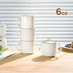 GBhome 6OZ Stackable Coffee Mugs, Ceramic Coffee Mugs with Texture Patterns for Man,Woman,Dad,Mom, Modern Coffee Cups Set of 4 for Espresso/Cappuccino. Dishwasher&Microwave Safe