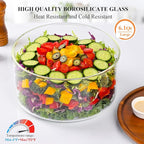 LOVYANXUE 197 oz Large Glass Salad Bowl with Acacia Wood Lid - Glass Trifle Bowl, Versatile Serving Bowls for Cake, Salad, Fruit, Baking, Dessert, Meal Prep, Storing, Microwave & Oven Safe, BPA Free