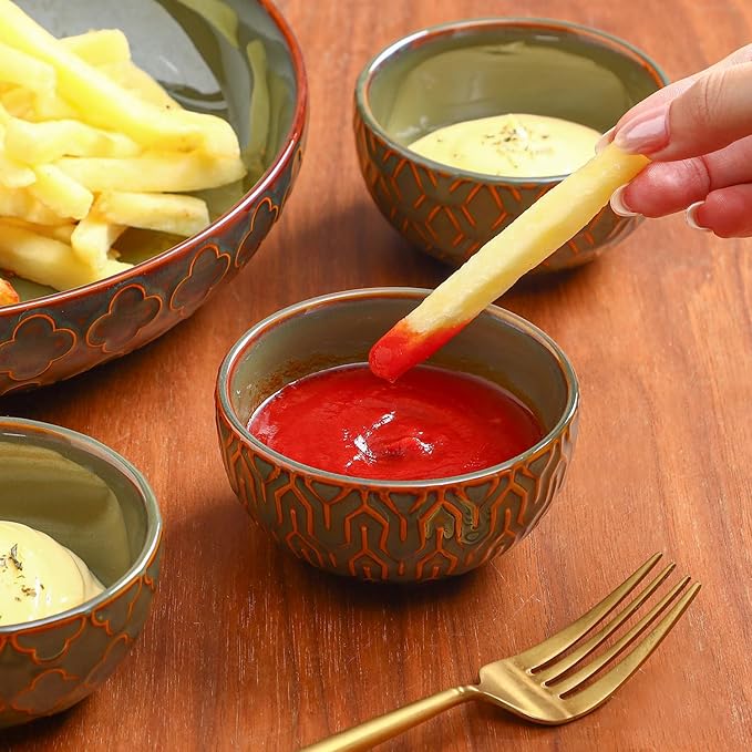 Sureasy Mini Ceramic Dipping Bowls – 4 oz, 3.5 Inch Small Bowls for Sauces & Side Dishes, Microwave & Dishwasher Safe, Set of 4, Green