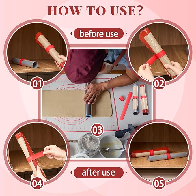 4 Pcs Silicone Storage Band for Baking Mats Wrapping Paper Clamps Silicone Roll Holder Flip Wraps Gift Poster Paper Roll Holder Slap Bands for Christmas Storage Organization