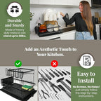 DINEST 2 Tier Dish Drying Rack with Drainboard – Rust Resistant Iron Kitchen Dish Rack with 270° Rotating Spout, Utensil & Plate Holders – Compact Drying Rack for Kitchen Counter - Black