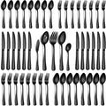 45 Piece Black Silverware Set with Serving Utensils, Stainless Steel Flatware Set for 8 Food Grade Cutlery Utensil Set Include Knife Fork Spoon Mirror Polished Dishwasher Safe