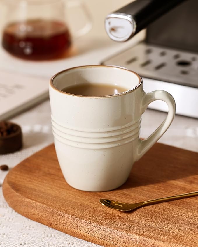 famiware Jupiter Coffee Mugs Set of 6, 13 oz Coffee Mug, Microwave and Dishwasher Safe, Coffee Cups with Handle for Coffee, Tea, Cocoa, Milk, Vanilla White