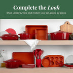 Larder & Vine 12-Piece Silicone Kitchen Cooking Utensils Set with Stainless Steel Handle and Ceramic Holder, Dishwasher Safe Set of Kitchen Essentials (Cabernet)