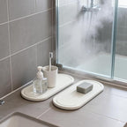 Razborci 2PCS Water Absorbing Stone Drying Tray Mat for Bathroom Sink & Kitchen Counter Faucet Organizer Decor, Quick Dry Dish Soap Dispenser Sponge Holder, Vanity Sink Caddy Coaster,White -10"*3.8"