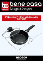 Bene Casa - Black Nonstick Aluminum Frying Pan with Glass Lid (6") - Dishwasher Safe for Easy Cleaning