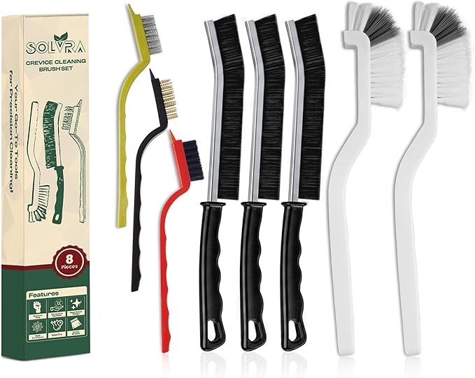 8 Pcs Crevice Cleaning Brush Set – Hard Bristle Cleaning Tools for Grout, Gaps & Narrow Spaces – Multi-Purpose Grout Brush, for Cleaning Bathroom, Shower, Window Tracks, Kitchen