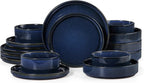 LIANYU Dinnerware Sets with Pasta Bowls for 4, 16 Piece Dishes Plates and Bowls Set, Microwave & Dishwasher Safe Ceramic Stoneware, Scratch Resistance Dinner Salad Plates, Twilight Blue