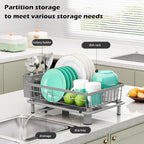 Small Dish Drying Rack, Space Saving Dish Racks for Kitchen Counter, Kitchen Organizer Dish Drainer with Cutlery Holder for Spoons and Forks, 11''W x 15''L, Gray