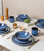GBHOME Stoneware Dinnerware Sets for 4, 12 Pieces Rustic Ceramic Plates and Bowls Set, Handmade Reactive Glaze Plate Sets, Highly Chip Resistant Dishes, Microwave & Dishwasher Safe, Sea Blue