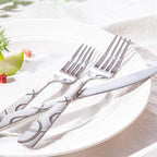 HIKAA 24PCS Stainless Steel Silverware Set with Steak Knives, Modern Flatware Set for Kitchen, Mirror Polished Cutlery Set with Forks, Spoons and Knives，Dishwasher Safe
