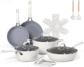 Ammeloo 15-Piece Ribbed Ceramic Cookware Set, Pots and Pans Set Non Stick, Induction Ready, Healthy Non Toxic Kitchen Cooking Set PFAS/PFOA/PTFE-Free, Silicone-wrapped Stay-Cool Handle