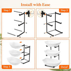 Lifewit Plastic Fruit Bowl for Kitchen Counter, 3 Tier Fruit Basket with Black Metal Stand, Tiered Fruit Holder for Countertop Serving Tray for Vegetable/Dessert in Party 28 x 21 x 35cm/11 x 8.4 x 14