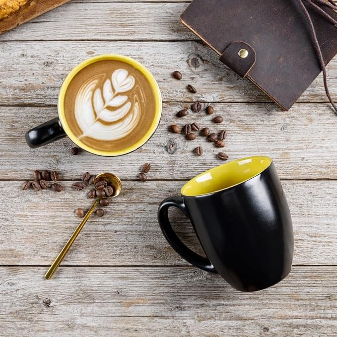 GBhome 12oz Coffee Mugs Set of 6, Large Ceramic Coffee Mugs for Man, Woman, Dad, Mom, Modern Coffee Mugs Set with handle for Tea/Latte/Cappuccino/Milk/Cocoa. Dishwasher&Microwave Safe,Yellow