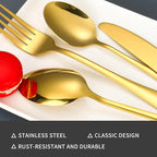 48-Piece Gold Silverware Set with Steak Knives Gold Stainless Steel Flatware Set for 8 Food Grade Tableware Cutlery Set Rust-proof, Mirror Polished, Dishwasher Safe