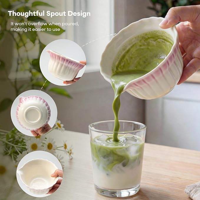 Matcha Whisk Set, Matcha Kit 5 Pcs, Daisy Matcha Bowl and Whisk Set with Sifter, Holder & Scoop，Japanese Ceremony Matcha Tea Making Tools, Complete Starter Set for Beginners, Purple