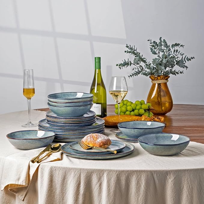 AmorArc Ceramic Dinnerware Sets,Handmade Reactive Glaze Stoneware Plates and Bowls Sets,Highly Scratch Resistant | Dishwasher & Microwave Safe Dishes Set,Service for 4 (12pc)