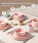 GBHOME 12-Piece Stoneware Dinnerware Set for 4 – Ribbed Ceramic Plates and Bowls, Scratch-Resistant, Microwave & Dishwasher Safe, Reactive Glaze, Blush Veil