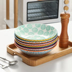 Selamica Porcelain 40oz Large Bowls 9 inch Big Pasta Salad Bowls, Microwave and Oven Safe, Colorful, Set of 6