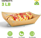 ZORRITA 3 Lb Paper Food Trays - 100 Pack Disposable Nacho Trays, Kraft Paper Food Boats Taco Holders Party Serving Baskets for Hot Dogs Snacks Tacos Fries