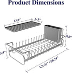 Kitsure Dish Drying Rack - Expandable Dish Rack for Kitchen Counter, Over Sink Or in Sink, Space-Saving Plates Dryer with Cutlery Holder & Drip Tray, 14.0"-20.9" L x 6.3" W x 8.0" H, Grey