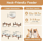 Havniva Ceramic 6.1inch Raised Double Dog Bowls Set with Acacia Wood Stand, 2 Heights Elevated, Food & Water Bowls for Small Dogs(28.2oz, Vanilla White)