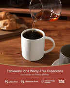 famiware Coffee Mug Set for 4, Star 12 oz Catering Mugs Cup Set with Handle for Coffee, Tea, Cocoa, Milk - Ceramic Stoneware Drinkware Set, Matte White + Matte Black