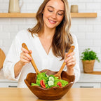 Melvvi Large Wooden Salad Bowl Set with 2 Serving Utensils and 2 Small Bowls | 12" and 6" Acacia Wood Bowls for Food | Mothers Day gift (Natural Set of 5)