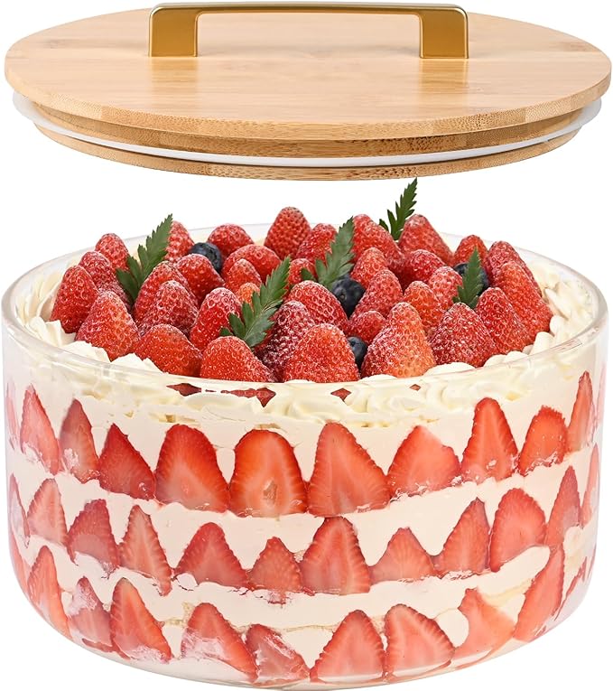 LOVYANXUE 9 inch Large Salad and Trifle Bowl Glass with Lid, 155 oz Versatile Mixing and Serving Dish for Fruit, Laying Ice Cream, Cake, Cupcake, Baking, and Dessert, Microwave Safe