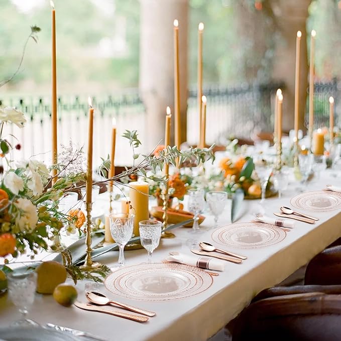 Bestluck 350PCS Clear Plastic Plates with Rose Gold Trim for 50 Guests, Disposable Dinnerware Set for Party, Wedding, Include 100 Plastic Plates, 50 Pre Rolled Napkins with Silverware, 50 Cups