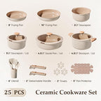 CAROTE 25PCS Ceramic Nonstick Cookware Set, Pots and Pans Set with Detachable Handle, PFAS-Free Non-Toxic, Induction & Oven Safe, Stackable Space-Saving, Taupe