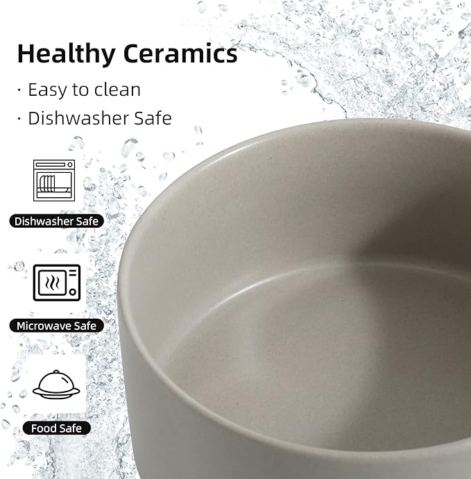 Havniva Non-Slip 8.2inch Ceramic Dog Food and Water Bowl for Large Breed Dogs, Pet Bowl for Replacement (Single Bowl, Grey)
