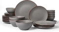 Famiware Venus Plates and Bowls Sets, 24 Pieces Stoneware Speckled Dishes Dinnerware Set for 8, Matte Dark Gray - Microwave & Dishwasher Safe, Modern Minimalist, for Everyday Meals & Formal Dining
