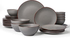 Famiware Venus Plates and Bowls Sets, 24 Pieces Stoneware Speckled Dishes Dinnerware Set for 8, Matte Dark Gray - Microwave & Dishwasher Safe, Modern Minimalist, for Everyday Meals & Formal Dining