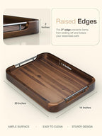 TIDITA Large Serving Tray with Handles - 20”x14” Rectangle Ottoman Tray, Wooden Tray for Ottoman, Wooden Ottoman Tray for Living Room - Decorative Trays for Coffee Table with Round Edge (Walnut color)