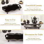 DUJUST Porcelain Serving Tray with Handles, Luxury British Style Coffee Table Tray with Golden Rim, Beautiful Tea Tray Decor for Living Room, Easy to Use & Clean - Black