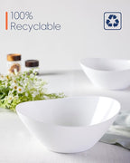 LaGlint 66 OZ Salad Bowl Set of 2, Opal Glass 10 inch Lightweight Serving Dishes for Salad, Fruit, Kitchen Microwave & Dishwasher Safe, Oval Shape White