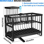 2-Tier Sink Sponge Caddy Organizer | Self Drain Sink Caddy with Dish Brush Holder | Non Toxic Kitchen Sink Accessories for Sponges, Brushes & Soap (Black)