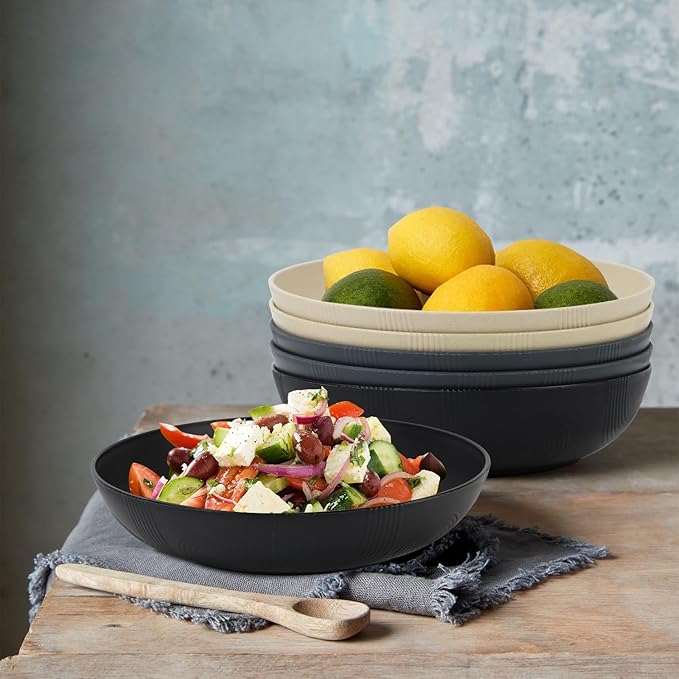 Wrova 10inch Wheat Straw Big Bowls Set of 6 - Large Salad Bowls 65oz - Unbreakable Serving Bowls Microwave & Dishwasher Safe for restaurant - Big Plastic Bowls for Cereal,Salad - Classic Series