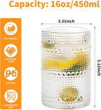 Hobnail Drinking Glasses Set of 4, 16 Oz Vintage Style Tumblers Smooth Interior Thick Durable Glasses Cups Dishwasher Safe for Water, Juice, Wine, Whiskey