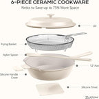 ZUKA 10 in 1 Ceramic Pan by Granitestone, Large 12 Inch Saute Pan with Lid Serves as Deep Frying Pan Set with Steamer, Everyday Skillet, Non Toxic Ceramic Nonstick, Induction Oven & Dishwasher Safe