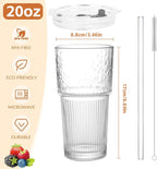 20oz Glass Tumblers with Lids and Straws,1PCS Glass Cups with Lids and Straws,Iced Coffee Cups with Lid,Drinking Glasses for Juice, Smoothies