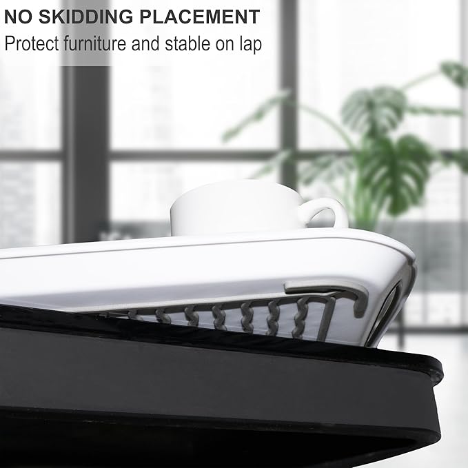 Large Anti-Slip Serving Tray with Handles, Dual Rubber Grippy Lap Food Trays for Eating, Dinning, Breakfast, on Couch/TV, Black - Set of 2