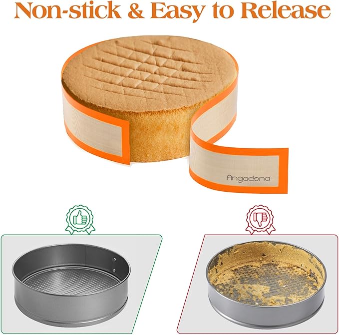 Silicone Baking Mat for Springform Pan,Prevent cake from Sticking to Side,Easy Clean & Non Sick Silicone Baking mat for Cheesecake Pan (Orange 2 pcs)