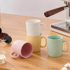 Coffee Mugs Set of 4, 14oz Ceramic Coffee Cups Set, Modern Ribbed Striped Coffee Cups with Large Handles for Latte, Tea, Cocoa, Dishwasher & Microwave Safe, Lead-Free, Stackable