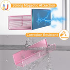 Magnetic Spice Rack for Refrigerator, 4 Pack 100% Metal Strong Magnet Fridge Shelves, Space Saving Spice Organizer, No Drilling Moveable Home Kitchen Laundry Room Storage Organization, Pink