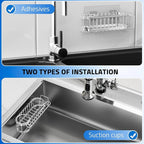 Cisily Kitchen Sink Caddy Sponge Holder in The Sink, Stainless Steel Kitchen Sink Organizer, Brush Holder, Dish Cloth Hanger, Sink Stopper Holder with 2 Installation Ways (Suction & Adhesives, Silver