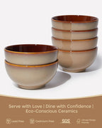 Pokini 5.5" Cereal Bowls & Dessert Bowls Set of 6-22 Oz Small Bowls for Kitchen-Ceramic Bowl for Cereal, Soup, Oatmeal, Salad, Ramen, Noodle, Rice, Yogurt-Dishwasher & Microwave Safe, Brown Yellow