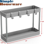 Simple Houseware 2-Tier Under Sink Organizer Storage Tray with Hooks, Grey
